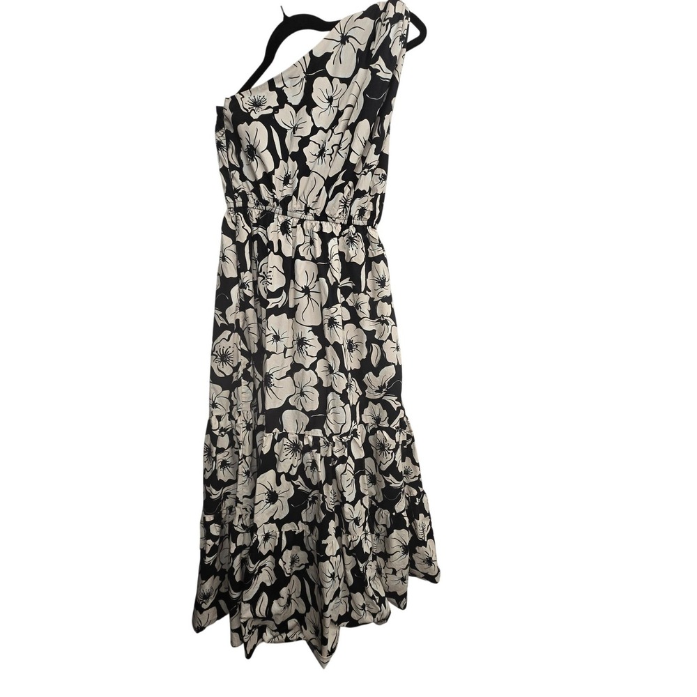English Factory One Shoulder Maxi Dress XS Black White Floral Tiered Wedding - Picture 2 of 10